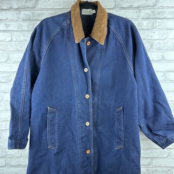 Gotcha Covered Blue Denim Duster Coat Size Medium Full Length Corduroy Collar